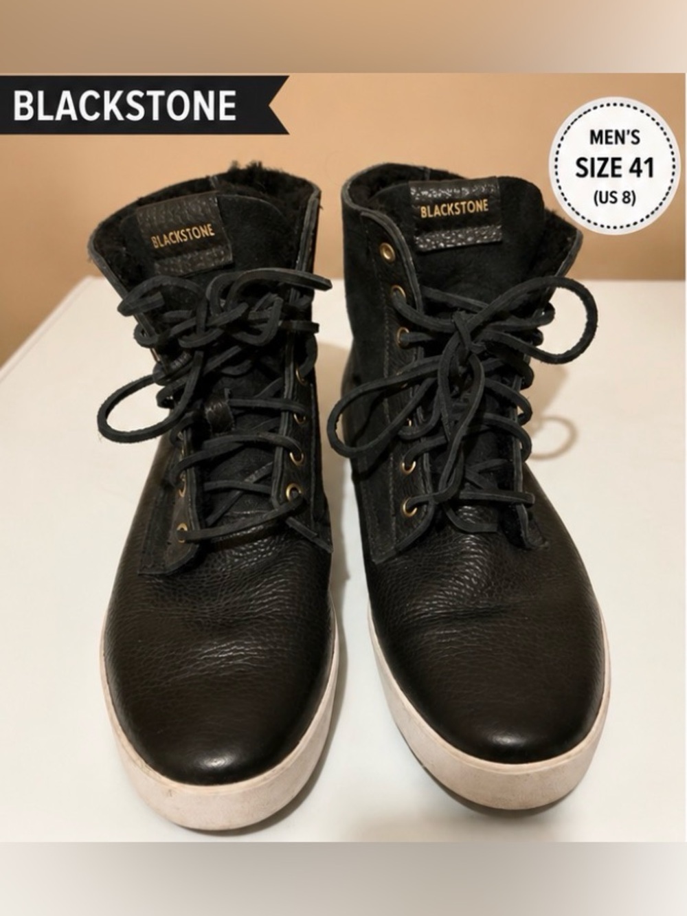 Blackstone Genuine Leather High Top Sneakers EU 41 Men’s Black Fur Lined Lace-Up